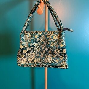 Green and Gold Shoulder Bag with Intricate Pattern